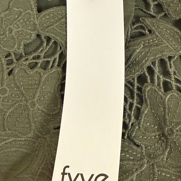 NWT Fyve Olive Lace Henley Tee Boho Crochet Cutout Top Small - Picture 6 of 8